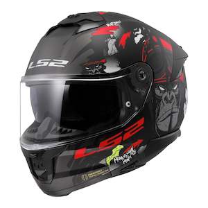 Road Helmets: LS2 FF808 Stream II Angry Monkey Helmets - Matte Black / Red 06