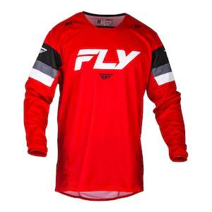 Off Road Jerseys: Fly Racing 2024 Youth Kinetic Prix Jersey - Red / White / Grey