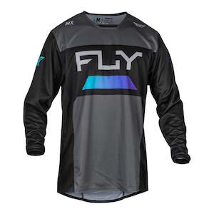 Off Road Jerseys: Fly Racing 2024 Kinetic Reload Jersey - Charcoal / Black / Blue Iridium