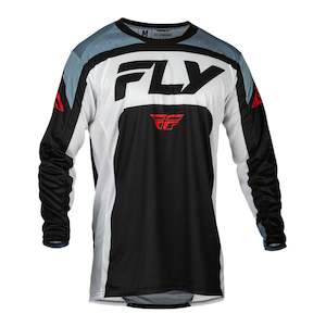 Off Road Jerseys: Fly Racing 2024 Lite Jersey - Black / White / Denim Grey