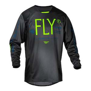 Off Road Jerseys: Fly Racing 2024 Youth Kinetic Jersey - Charcoal / Neon Green / True Blue