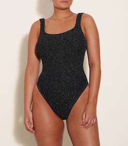 Square Neck Lurex Swim Black Gold