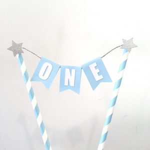 Star “One” Bunting Cake Topper – Blue