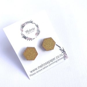 Earrings: Hexagonal Gold Glitter