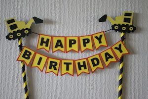 Construction Bunting Cake Topper