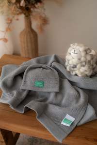 Products: Moss Stitch Blanket, Beanie and Sheep Gift Set