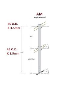 Angle Mount Stanchion, Mill finish, Aluminium