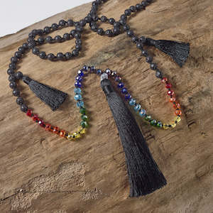 Chakra Triple Tassel Necklace (Black)