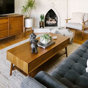 Mid-Century 2 drawers Coffee table, walnut colour