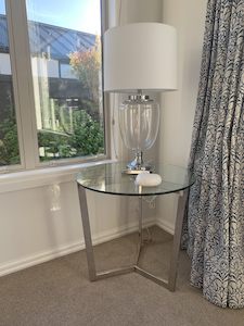 Stainless steel frame side table #423 see through black in stock