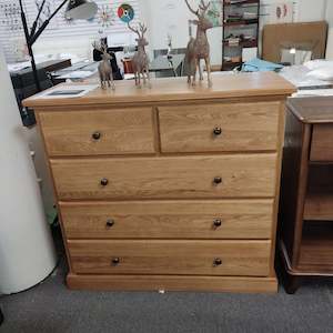 Solid oak 5 drawers Bedroom Tall Boy, Mahogney color available