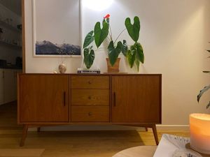 Mid-century Dining Cabinet( Buffet) 2+ 3 drawers, walnut color in stock