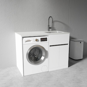 1200mm White Laundry Tub-Plywood Cabinet & Marble Bench with Sink