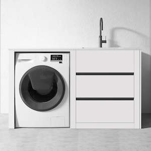 1500mm White Laundry Tub-Plywood Cabinet & Marble Bench with Sink