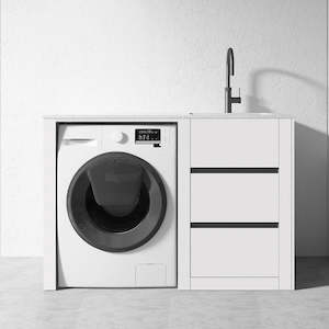 Household appliance: 1300mm White Laundry Tub-Plywood Cabinet & Marble Bench with Sink