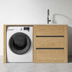 Household appliance: 1500mm Light Oak Laundry Tub-Plywood Cabinet & Marble Bench with Sink