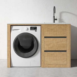 Household appliance: 1300mm Light Oak Laundry Tub-Plywood Cabinet & Marble Bench with Sink