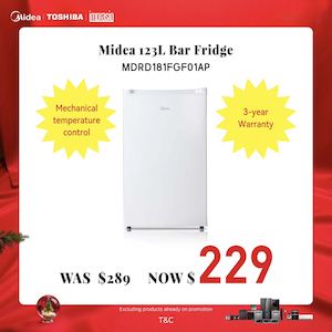 Household appliance: Midea 123L Bar Fridge White | 3 Years Warranty | MDRD181FGF01AP