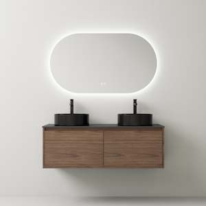 Aurora 1200mm Plywood Wall Vanity Walnut with Double Vessel Basin