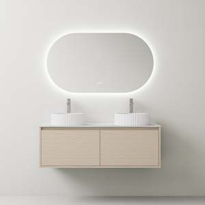 Aurora 1200mm Plywood Wall Vanity Light Brown Wood with Double Vessel Basin