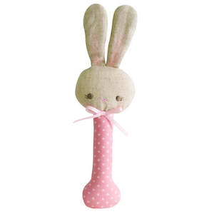 Clothing: Alimrose - Baby Bunny Stick Rattle - Pink with White Spot