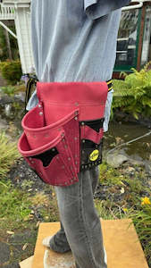 Leather or leather substitute goods: Ex Factory Sample - Bright Pink Combination tool belt with hammer holder and tape clip