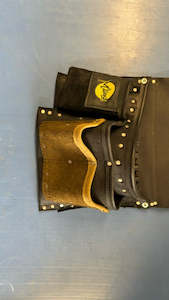 Leather or leather substitute goods: Factory Sample - Black Commercial Electrician Pouch with Green feature Pocket