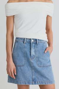 Orchard Mid Blue Pocket Front Denim Mini Skirt