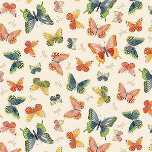 Internet only: Michiko~ Butterflies Cream~ Japanese fabric