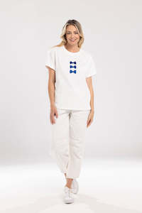 Bow Tee - white with Blue bows