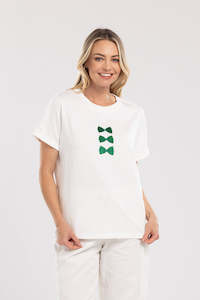 Bow Tee - white with Green bows