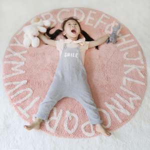 Pink-Round Alphabet Rug