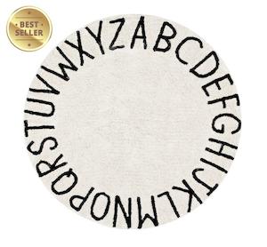 White Round Alphabet Rug