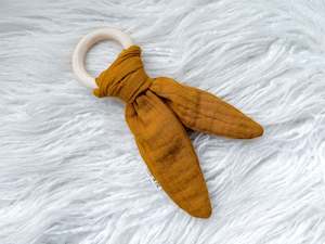 Bunny Ear Teether in Mustard Muslin