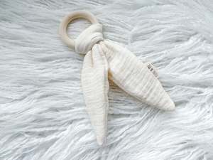 Bunny Ear Teether in Beige Muslin