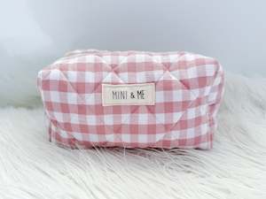 Quilted Makeup Pouch - Pink Gingham