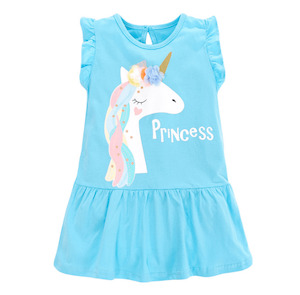 Unicorn Cotton Knitting Fabric Kids Girl Dress