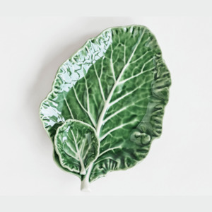 Cabbage Leaf Platter with Inset Bowl /Green