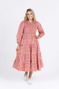 DRESS: Fallon Dress Ruby Houndstooth