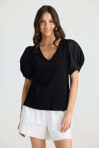 Abigail V Neck Tee Black