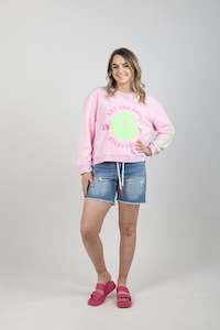 Hoodies Crews: Smiley Washed Sweat Baby Pink