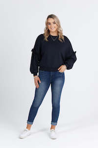 Hoodies Crews: Eloise Ruffle Sweater Navy