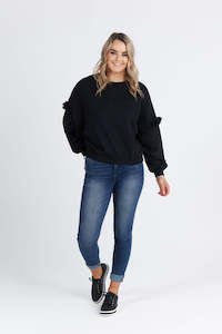 Hoodies Crews: Eloise Ruffle Sweater Black