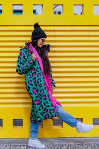 Leopard Pop Waterproof Longline Puffer Coat