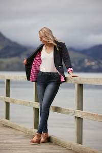 Georgie Double Breasted Blazer - Navy With Hot Pink Gingham EXCLUSIVE TO MINT