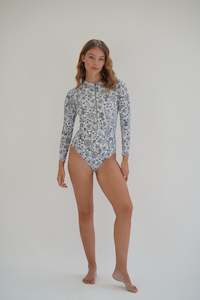 Swimwear: Zip Front Long Sleeve One Piece White