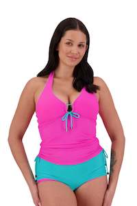 Swimwear: Drawstring Reversible Tankini Aqua/ Pink