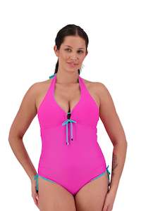 Swimwear: Drawstring Reversible Suit Aqua/ Pink