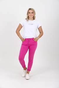 Denim: Tempo Button Stretch Jean Fuxia