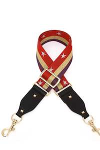 Red And Purple With Gold Lurex Stripe And Silver Stars Handbag Strap